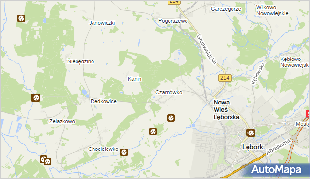 mapa Czarnówko gmina Nowa Wieś Lęborska, Czarnówko gmina Nowa Wieś Lęborska na mapie Targeo