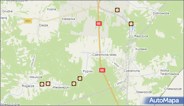 mapa Czeremcha-Wieś, Czeremcha-Wieś na mapie Targeo