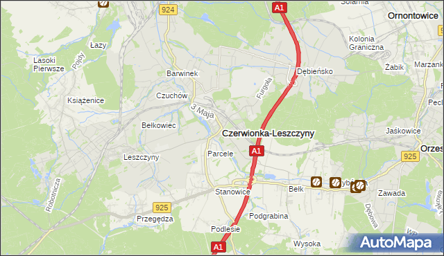 mapa Czerwionka-Leszczyny, Czerwionka-Leszczyny na mapie Targeo