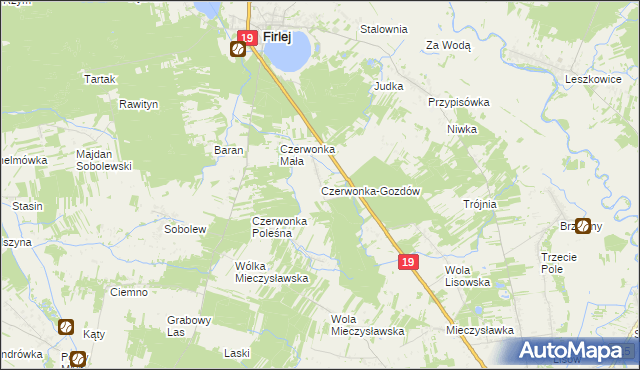 mapa Czerwonka-Gozdów, Czerwonka-Gozdów na mapie Targeo