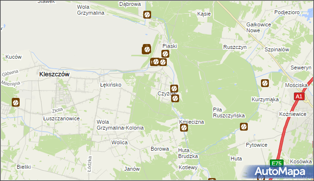 mapa Czyżów gmina Kleszczów, Czyżów gmina Kleszczów na mapie Targeo