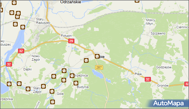 mapa Dąbie powiat krośnieński, Dąbie powiat krośnieński na mapie Targeo