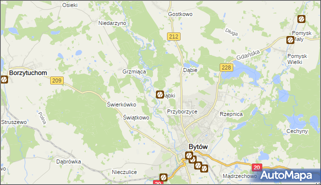 mapa Dąbki gmina Bytów, Dąbki gmina Bytów na mapie Targeo