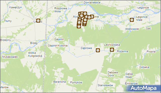 mapa Dąbrowa gmina Odrzywół, Dąbrowa gmina Odrzywół na mapie Targeo