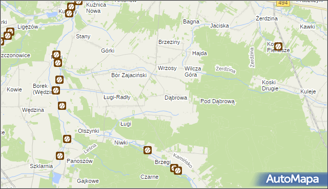mapa Dąbrowa gmina Przystajń, Dąbrowa gmina Przystajń na mapie Targeo
