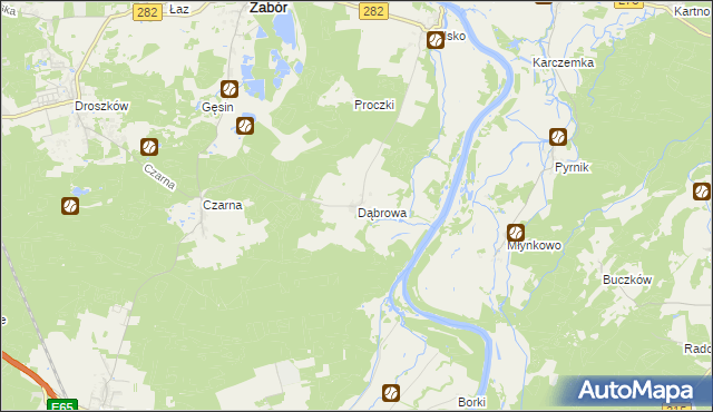 mapa Dąbrowa gmina Zabór, Dąbrowa gmina Zabór na mapie Targeo