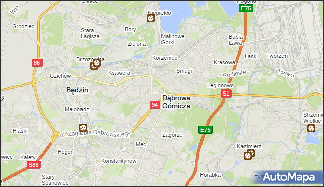 mapa Dąbrowa Górnicza, Dąbrowa Górnicza na mapie Targeo