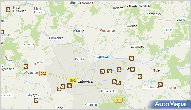 mapa Dąbrówka gmina Latowicz, Dąbrówka gmina Latowicz na mapie Targeo