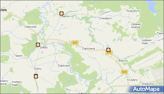 mapa Dąbrówka gmina Orneta, Dąbrówka gmina Orneta na mapie Targeo