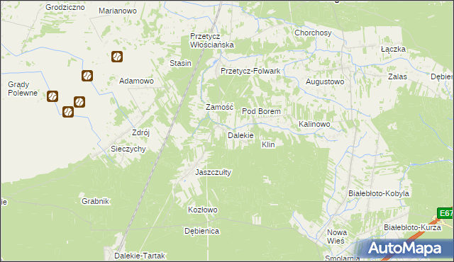 mapa Dalekie gmina Długosiodło, Dalekie gmina Długosiodło na mapie Targeo