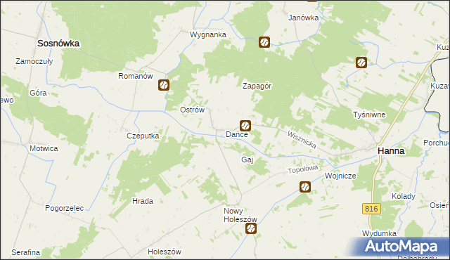 mapa Dańce, Dańce na mapie Targeo