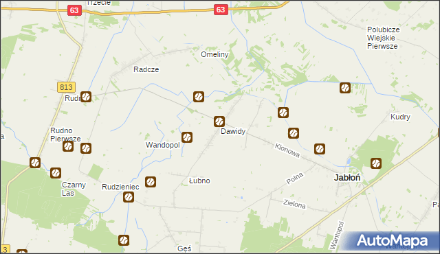 mapa Dawidy gmina Jabłoń, Dawidy gmina Jabłoń na mapie Targeo