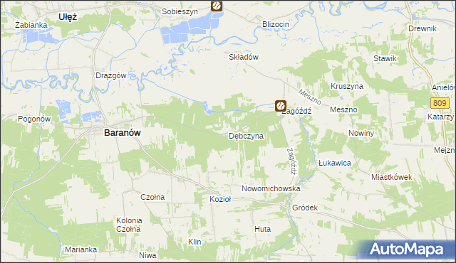 mapa Dębczyna gmina Baranów, Dębczyna gmina Baranów na mapie Targeo