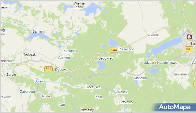 mapa Dębowiec gmina Lidzbark, Dębowiec gmina Lidzbark na mapie Targeo