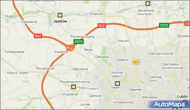 mapa Dębówka gmina Jastków, Dębówka gmina Jastków na mapie Targeo
