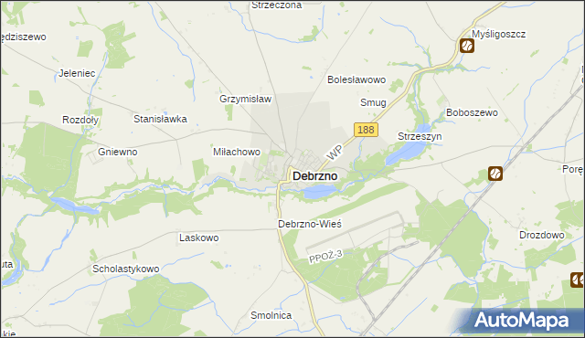 mapa Debrzno, Debrzno na mapie Targeo