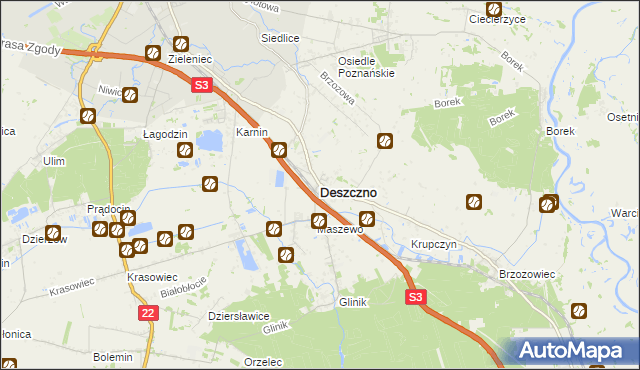 mapa Deszczno, Deszczno na mapie Targeo