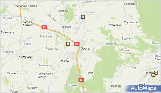 mapa Dobra powiat turecki, Dobra powiat turecki na mapie Targeo