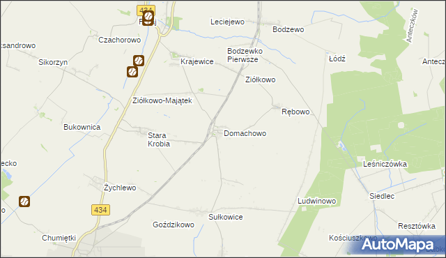 mapa Domachowo gmina Krobia, Domachowo gmina Krobia na mapie Targeo