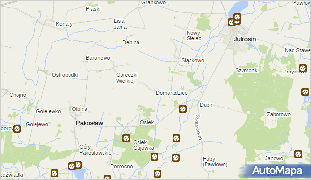 mapa Domaradzice gmina Jutrosin, Domaradzice gmina Jutrosin na mapie Targeo