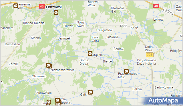 mapa Drążno gmina Klwów, Drążno gmina Klwów na mapie Targeo