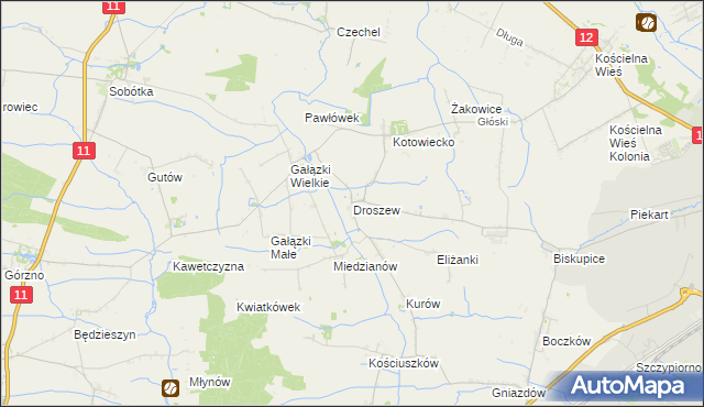 mapa Droszew, Droszew na mapie Targeo