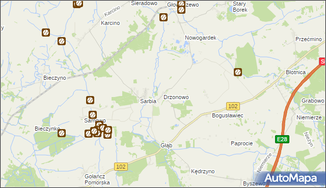 mapa Drzonowo gmina Kołobrzeg, Drzonowo gmina Kołobrzeg na mapie Targeo