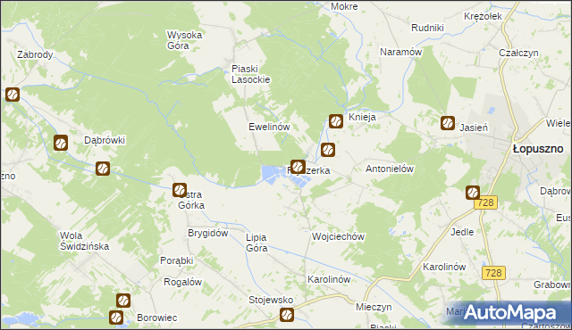 mapa Fryszerka gmina Łopuszno, Fryszerka gmina Łopuszno na mapie Targeo