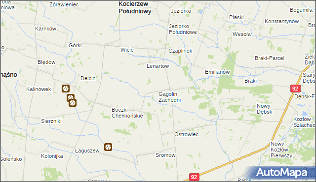 mapa Gągolin Zachodni, Gągolin Zachodni na mapie Targeo