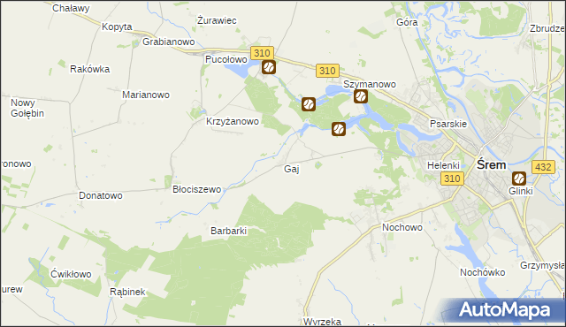 mapa Gaj gmina Śrem, Gaj gmina Śrem na mapie Targeo