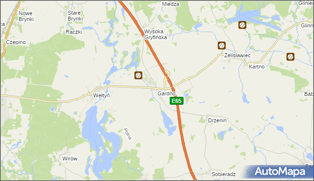 mapa Gardno gmina Gryfino, Gardno gmina Gryfino na mapie Targeo