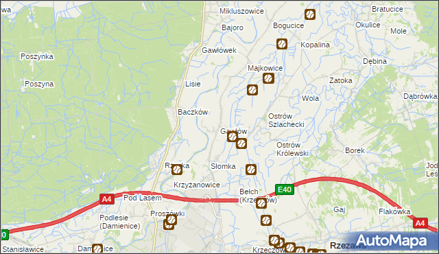 mapa Gawłów gmina Bochnia, Gawłów gmina Bochnia na mapie Targeo