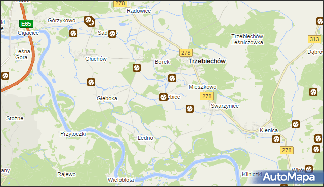 mapa Gębice gmina Trzebiechów, Gębice gmina Trzebiechów na mapie Targeo