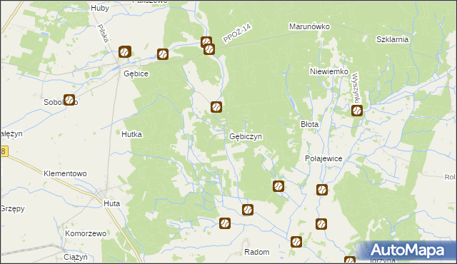 mapa Gębiczyn, Gębiczyn na mapie Targeo