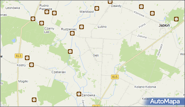 mapa Gęś gmina Jabłoń, Gęś gmina Jabłoń na mapie Targeo