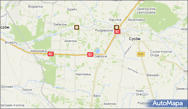 mapa Głębokie gmina Cyców, Głębokie gmina Cyców na mapie Targeo