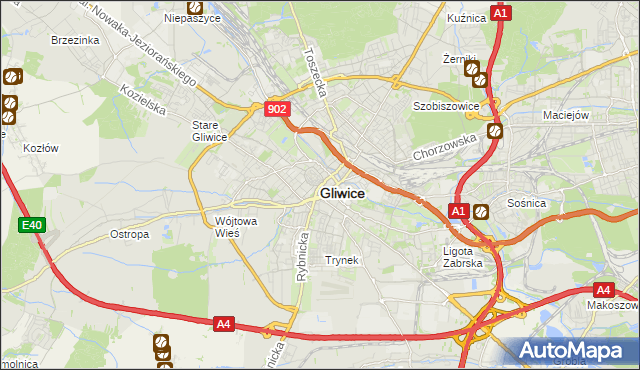 mapa Gliwic, Gliwice na mapie Targeo