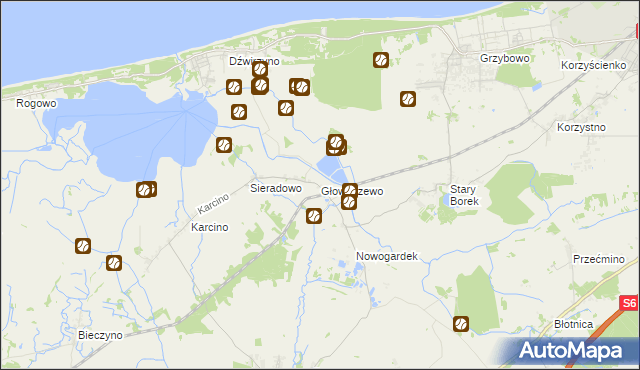 mapa Głowaczewo gmina Kołobrzeg, Głowaczewo gmina Kołobrzeg na mapie Targeo