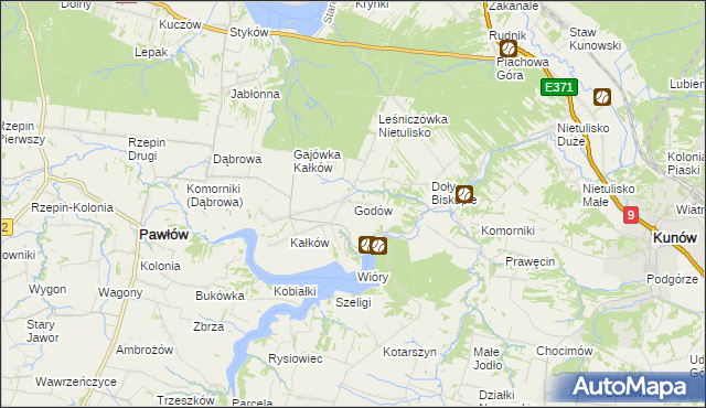 mapa Godów gmina Pawłów, Godów gmina Pawłów na mapie Targeo