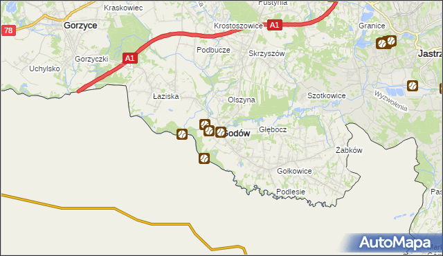 mapa Godów powiat wodzisławski, Godów powiat wodzisławski na mapie Targeo