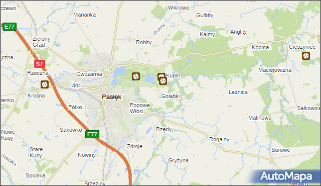 mapa Gołąbki gmina Pasłęk, Gołąbki gmina Pasłęk na mapie Targeo