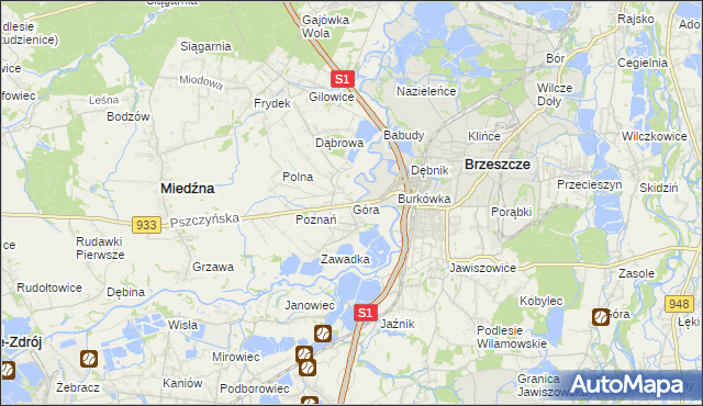 mapa Góra gmina Miedźna, Góra gmina Miedźna na mapie Targeo