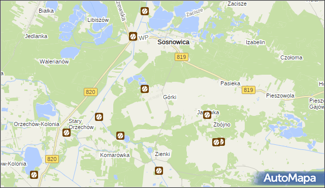 mapa Górki gmina Sosnowica, Górki gmina Sosnowica na mapie Targeo