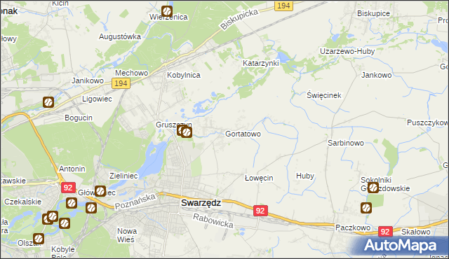 mapa Gortatowo gmina Swarzędz, Gortatowo gmina Swarzędz na mapie Targeo