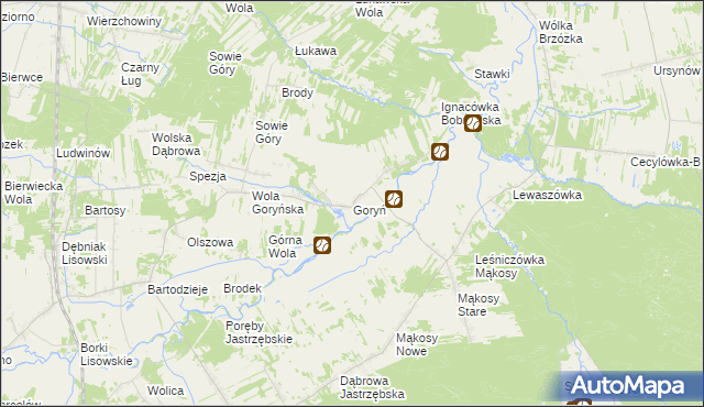 mapa Goryń gmina Jastrzębia, Goryń gmina Jastrzębia na mapie Targeo