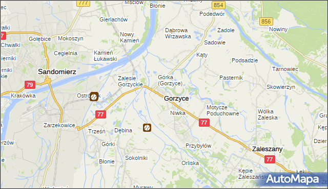 mapa Gorzyce powiat tarnobrzeski, Gorzyce powiat tarnobrzeski na mapie Targeo