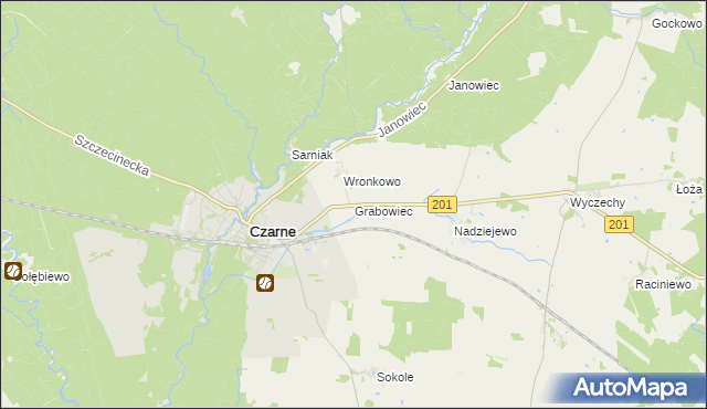 mapa Grabowiec gmina Czarne, Grabowiec gmina Czarne na mapie Targeo