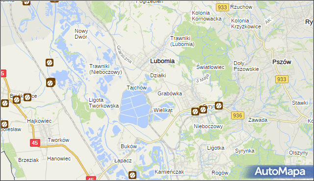 mapa Grabówka gmina Lubomia, Grabówka gmina Lubomia na mapie Targeo