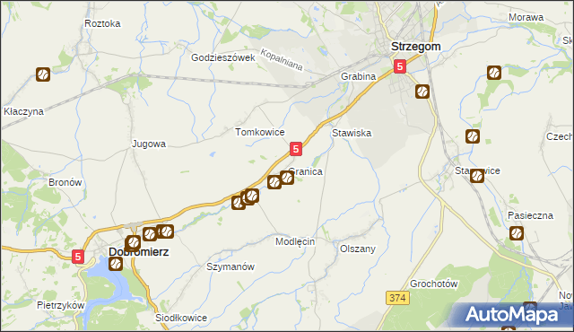 mapa Granica gmina Strzegom, Granica gmina Strzegom na mapie Targeo