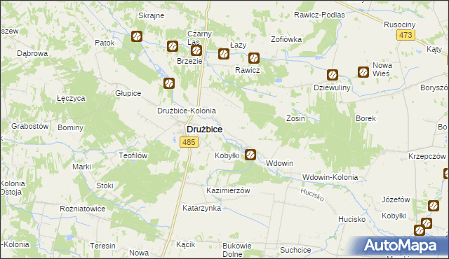 mapa Gręboszów gmina Drużbice, Gręboszów gmina Drużbice na mapie Targeo
